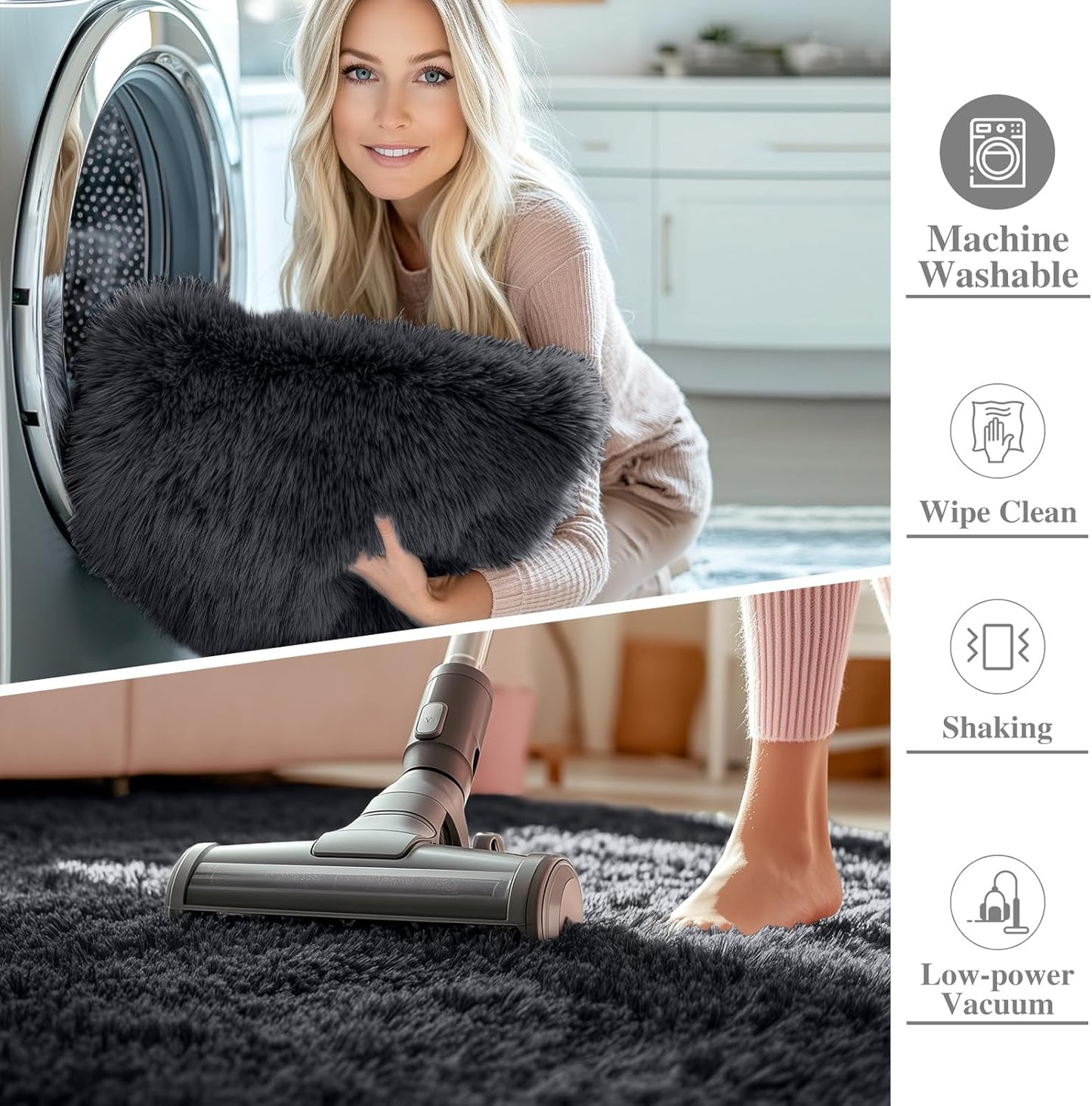 OLANLY Machine Washable Runner Rugs - Soft Fluffy Shaggy Design for Hallway & Bedroom | Black 2x12 ft
