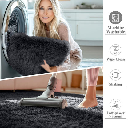 OLANLY Black Round Rugs for Bedroom - Machine Washable, 4 ft Circle Area Rugs for Living Room, Soft and Fluffy Shaggy Carpet for Teen Girls and Boys, Nursery Rooms, Dorms, Home Decor Aesthetic