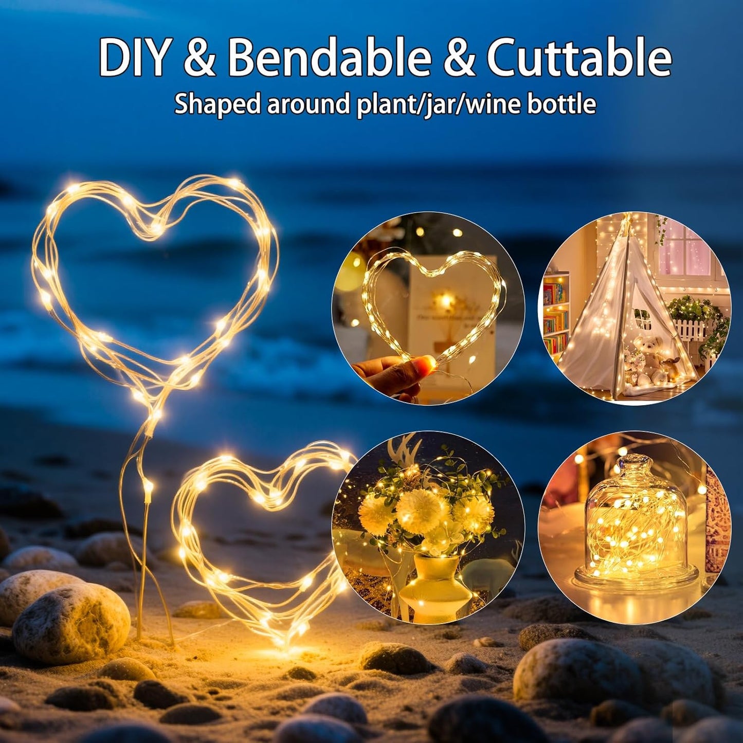 VOOKRY Fairy Lights - 32 Pcs Battery Operated 10 ft Waterproof Copper Wire String Lights for DIY Crafts & Events
