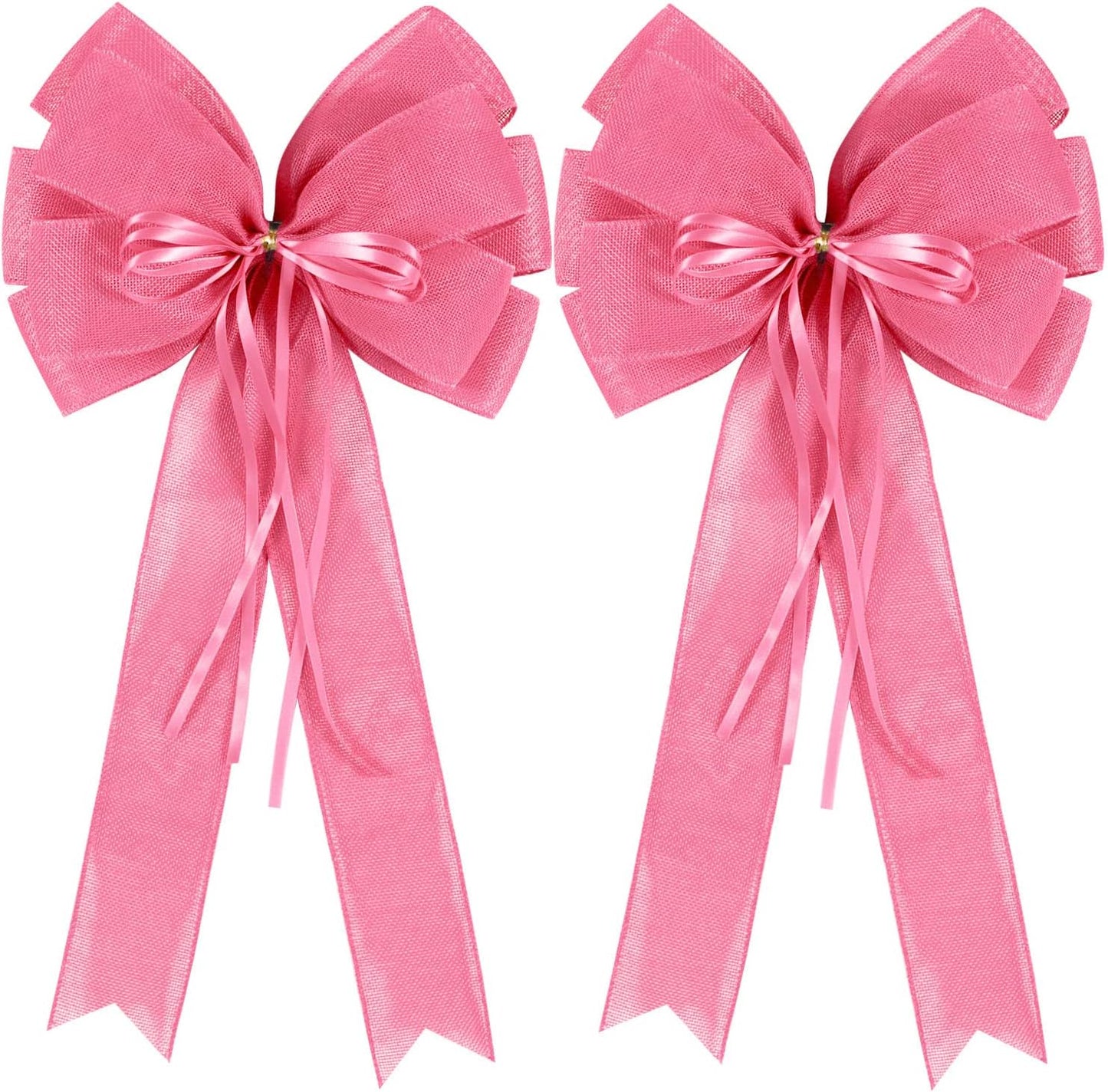 Skiennix Large Pink Easter Wreath Bows - Spring Tree Topper Decor with Burlap & Glitter | 2 Pcs Set