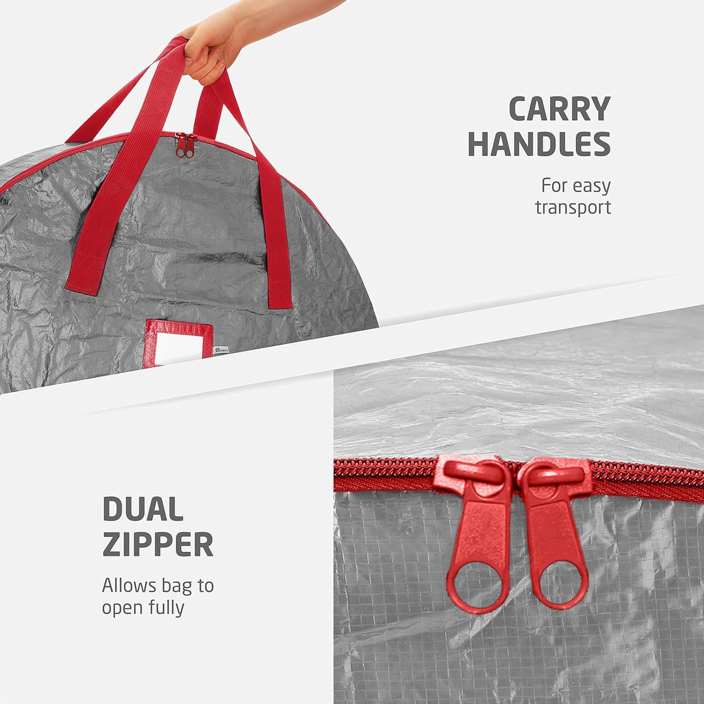 ZOBER Wreath Storage Bag - 36 Inch Durable Container for Artificial Wreaths - Gray with Dual Zippers