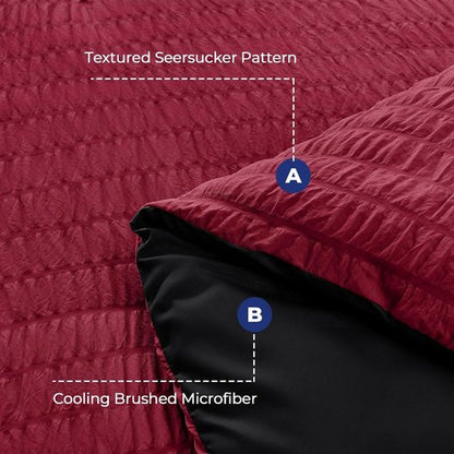 HYMOKEGE Queen Comforter Set - Red & Black Seersucker 7-Piece Luxury Bedding Set | All-Season Comfort
