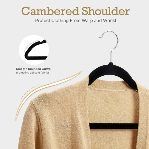 HOUSE DAY Black Velvet Hangers - 60 Pack Non-Slip Heavy Duty Felt Hangers for Closet Organization | 360° Rotating Hook
