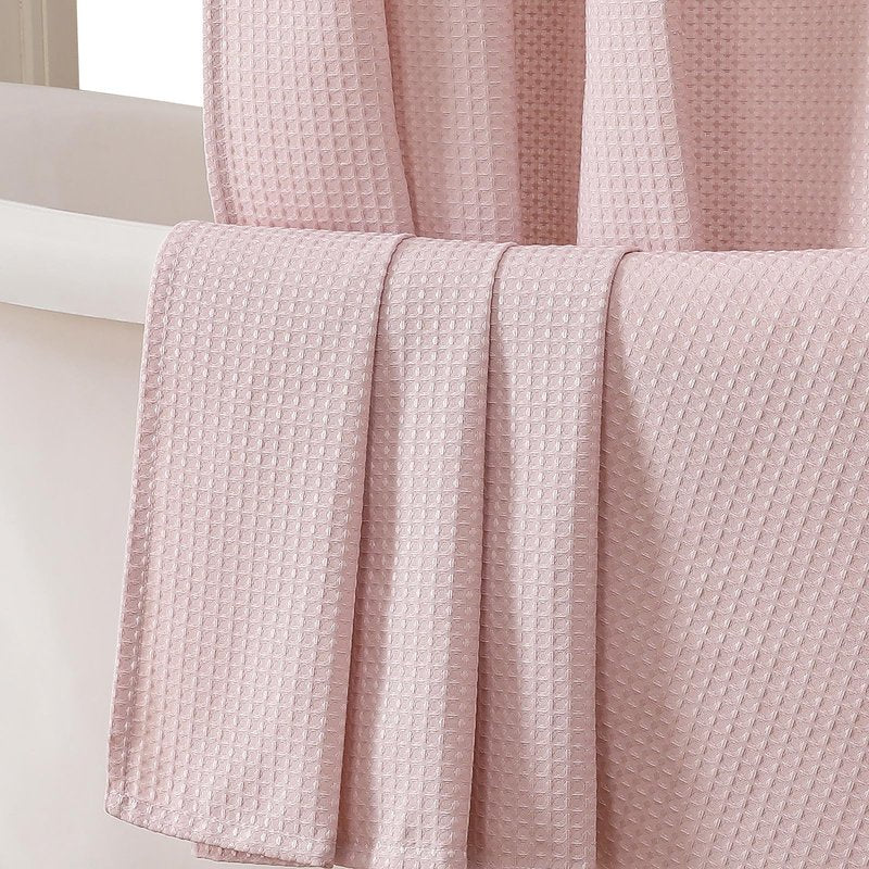 OVZME Extra Long Shower Curtain Set - 84 Inch Long Waffle Weave Heavy Duty Cloth Shower Curtain for Bathroom, Luxury Weighted 230GSM Bath Curtain Set with 12 Plastic Hooks, 72x84, Blush Pink