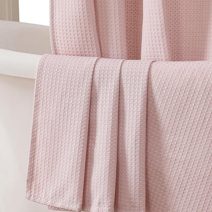 OVZME Extra Long Shower Curtain Set - 84 Inch Long Waffle Weave Heavy Duty Cloth Shower Curtain for Bathroom, Luxury Weighted 230GSM Bath Curtain Set with 12 Plastic Hooks, 72x84, Blush Pink