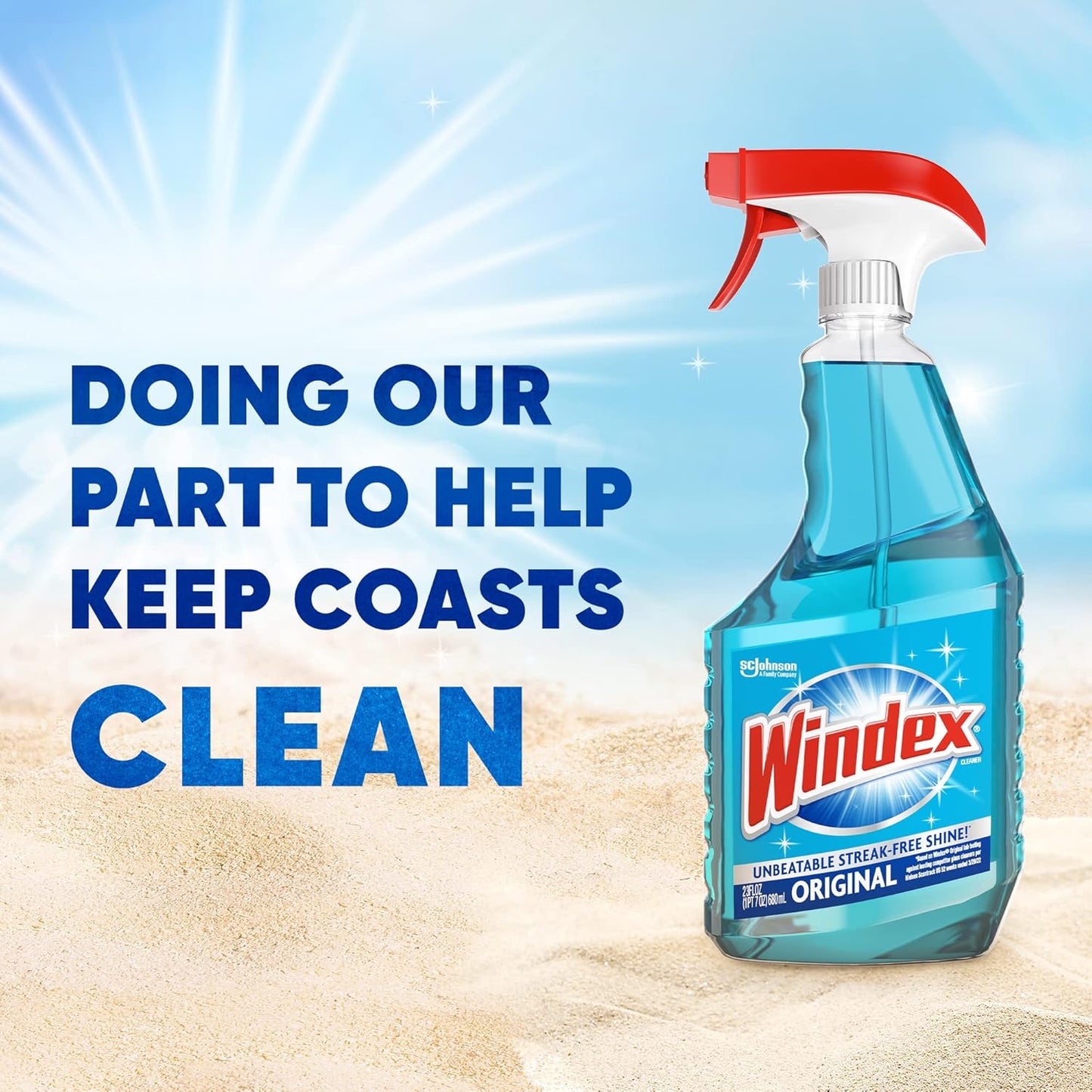 Windex Glass Cleaner Spray - Eco-Friendly 100% Recycled Plastic Bottle | Original Blue Scent, 32 Fl Oz
