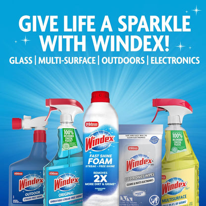 Windex Glass & Window Cleaner Refill - Eco-Friendly 100% Recycled Plastic, Original Blue Scent, 2L (Pack of 2)
