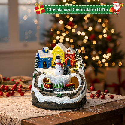ZQQLITE Animated Musical Christmas Snowman Village - Lighted Figurines with Rotating Train | Holiday Tabletop Decor