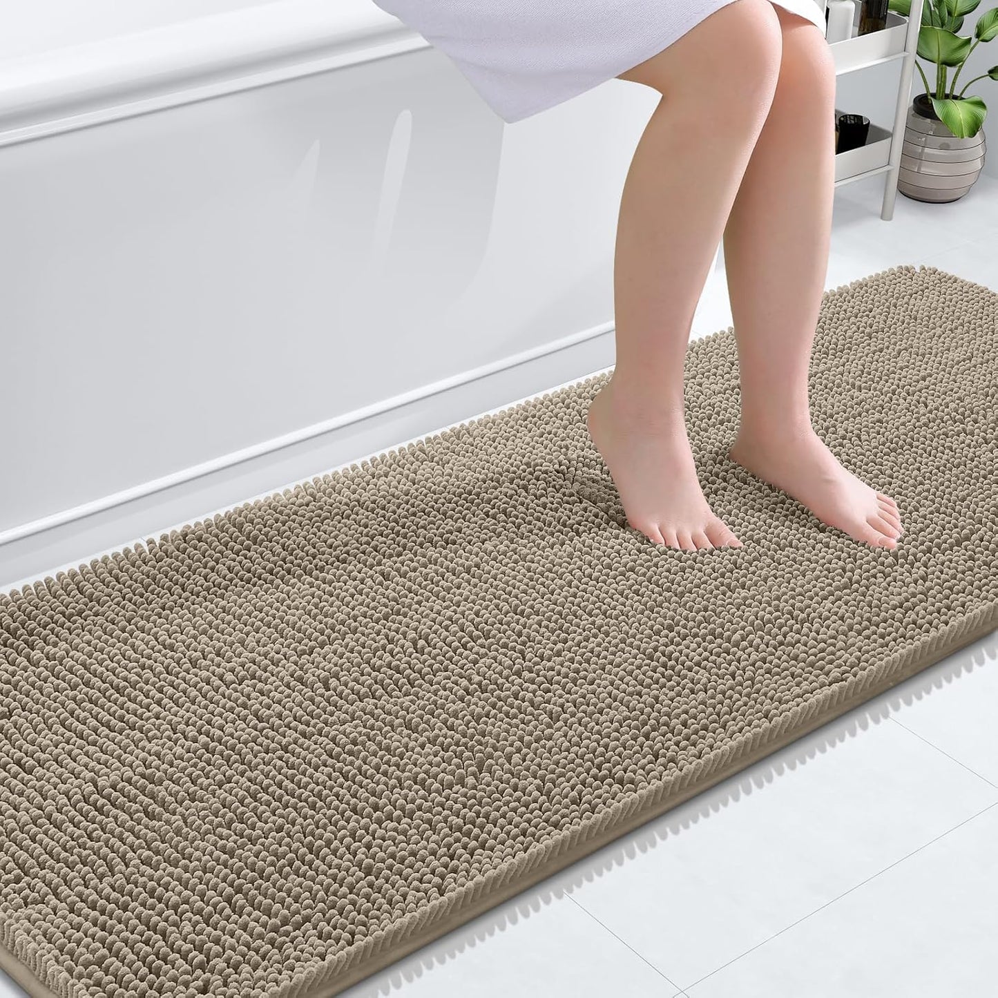 OLANLY Bathroom Runner Rugs - Soft Absorbent Chenille Bath Mats | Quick-Dry & Machine Washable - 70x24, Warm Taupe