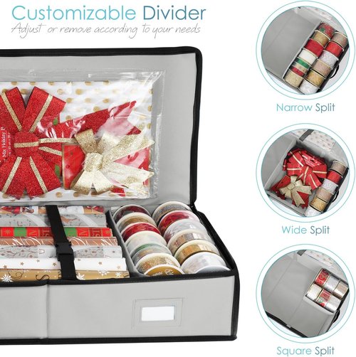 Hearth & Harbor Wrapping Paper Storage Container - Tear-Proof Christmas Gift Wrap Organizer | Holds 22 Rolls, Silver