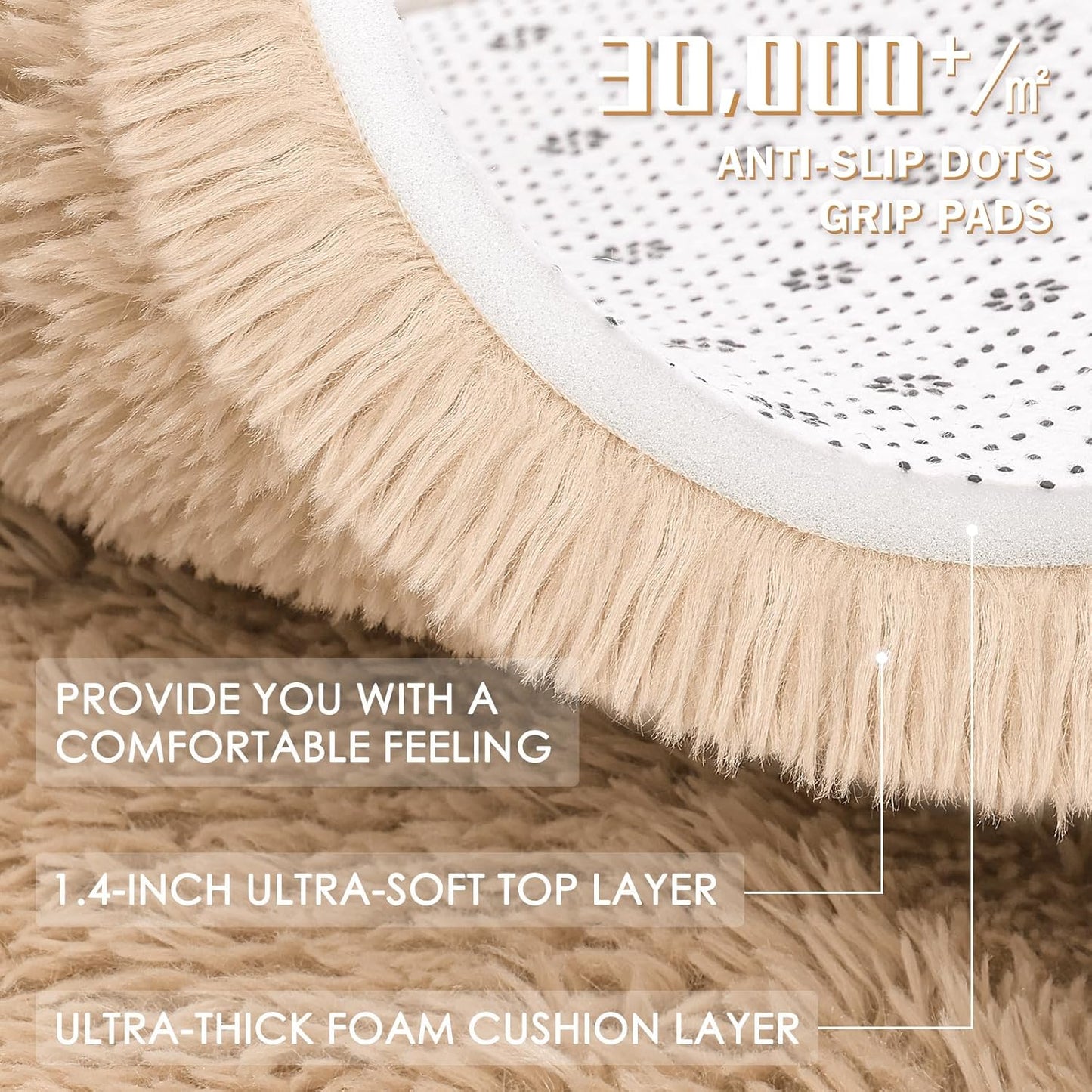 OLANLY Round Area Rug - Soft, Fluffy Beige Shag for Bedroom | 8 ft Circle Carpet for Home Decor