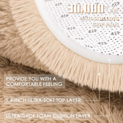 OLANLY Round Beige Area Rug - Soft, Machine Washable 2 ft Circle Carpet for Bedroom & Living Room Decor
