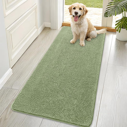 OLANLY Dog Door Mat - Absorbent Non-Slip Washable Chenille Mat for Muddy Paws | 70x35 Sage Green