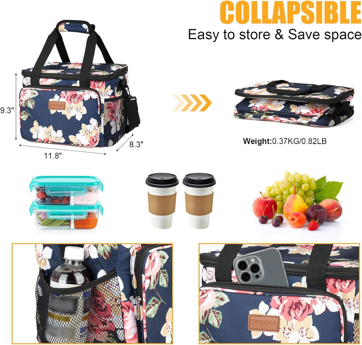 Skiennix Insulated Lunch Box - Leakproof Cooler Bag with Multi Pockets & Adjustable Strap | Perfect for Work, Beach & Picnic