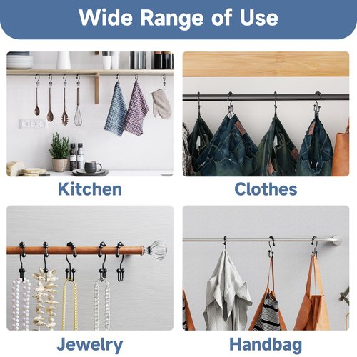 Titanker Shower Curtain Hooks Rings, Rust Resistant Metal Double Glide Shower Hooks Rings for Bathroom Shower Rods Curtains, Set of 24 Hooks - Black