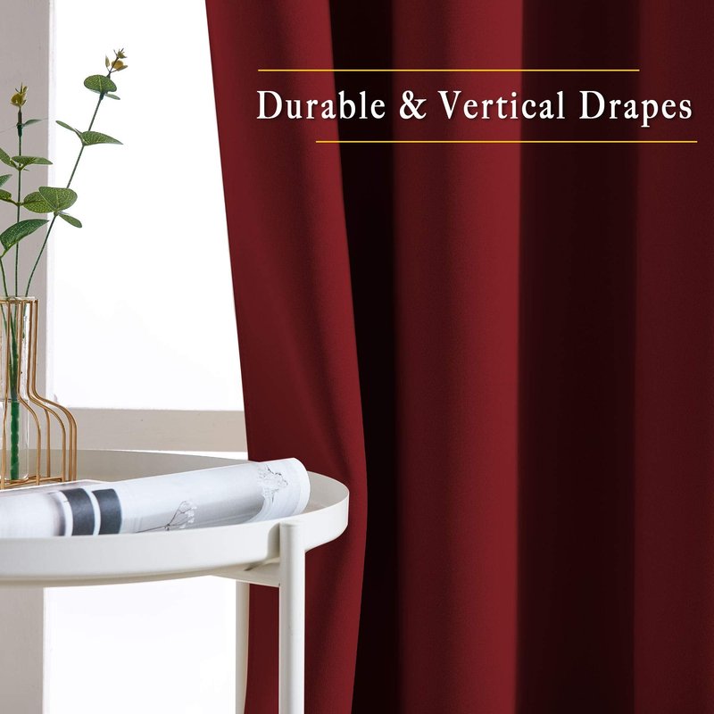 NICETOWN Extra Long Blackout Drapes - (52 inches by 120 inches, Burgundy Red, Set of 2) Window Treatment Light Blocking Privacy Curtain Panels for Home Decoration