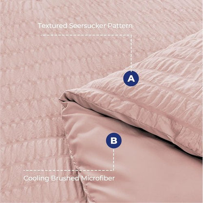 HYMOKEGE Rose Gold Comforter Set - Luxurious 7-Piece All-Season Bedding in Seersucker Design