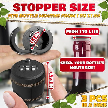 3 PCs Bottle Cap Lock – Bottle Lock Liquor for Wine Security for 1–1.1" Mouth Size, Code Combination, Sealed Lid, Food-Grade Plastic – Reusable, Safe, and Easy for Travel or Home