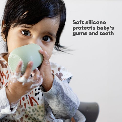 ezpz Tiny Cup (Sage/Olive) - 4 months+ - 100% Silicone Training Cup for Infants - Designed by a Pediatric Feeding Specialist - Baby-Led Weaning Essentials & Baby Gifts