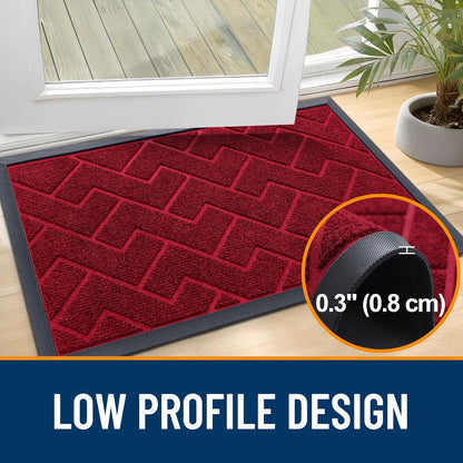 OLANLY Waterproof All-Season Front Door Mat - Sturdy Natural Rubber, Easy Clean Herringbone Design (Wine Red, 71x23)