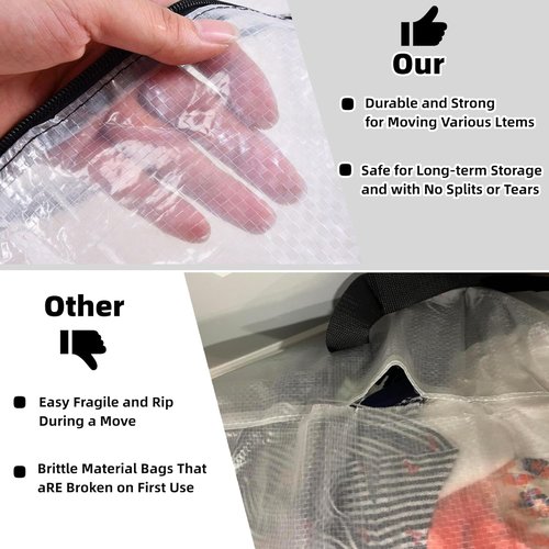Heavy Duty Moving Bags - Extra Large Clear Storage Bags with Zipper & Handles | Ideal for Packing & Dorm Room Essentials