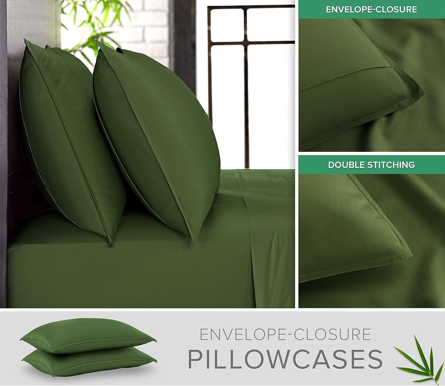 Pure Bamboo Twin Sheets - 100% Organic Viscose Bed Sheet Set, Luxuriously Soft & Cooling (Twin, Pesto)