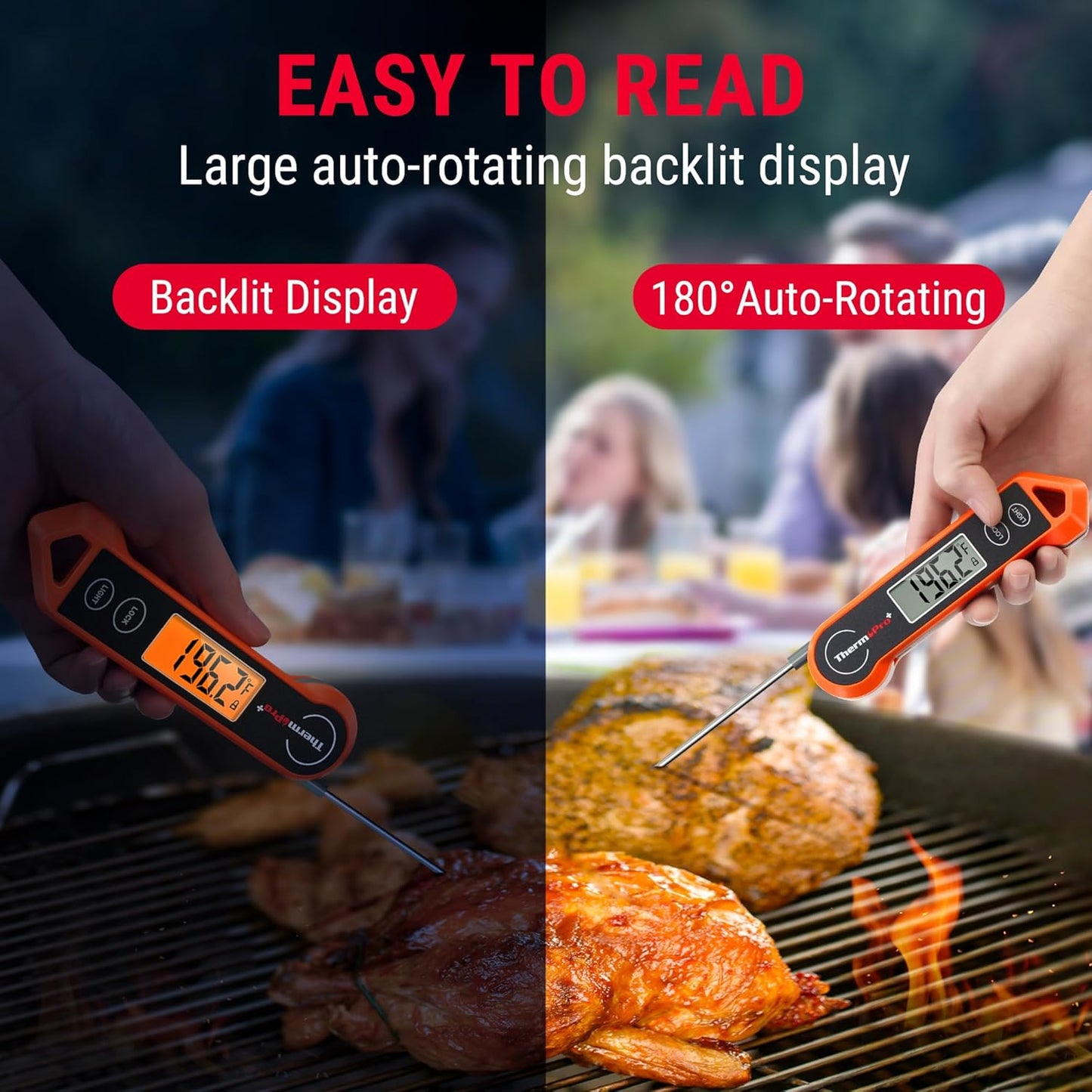 ThermoPro TP19H Digital Meat Thermometer - Ambidextrous Backlit Display | Rechargeable Salt & Pepper Grinder Set