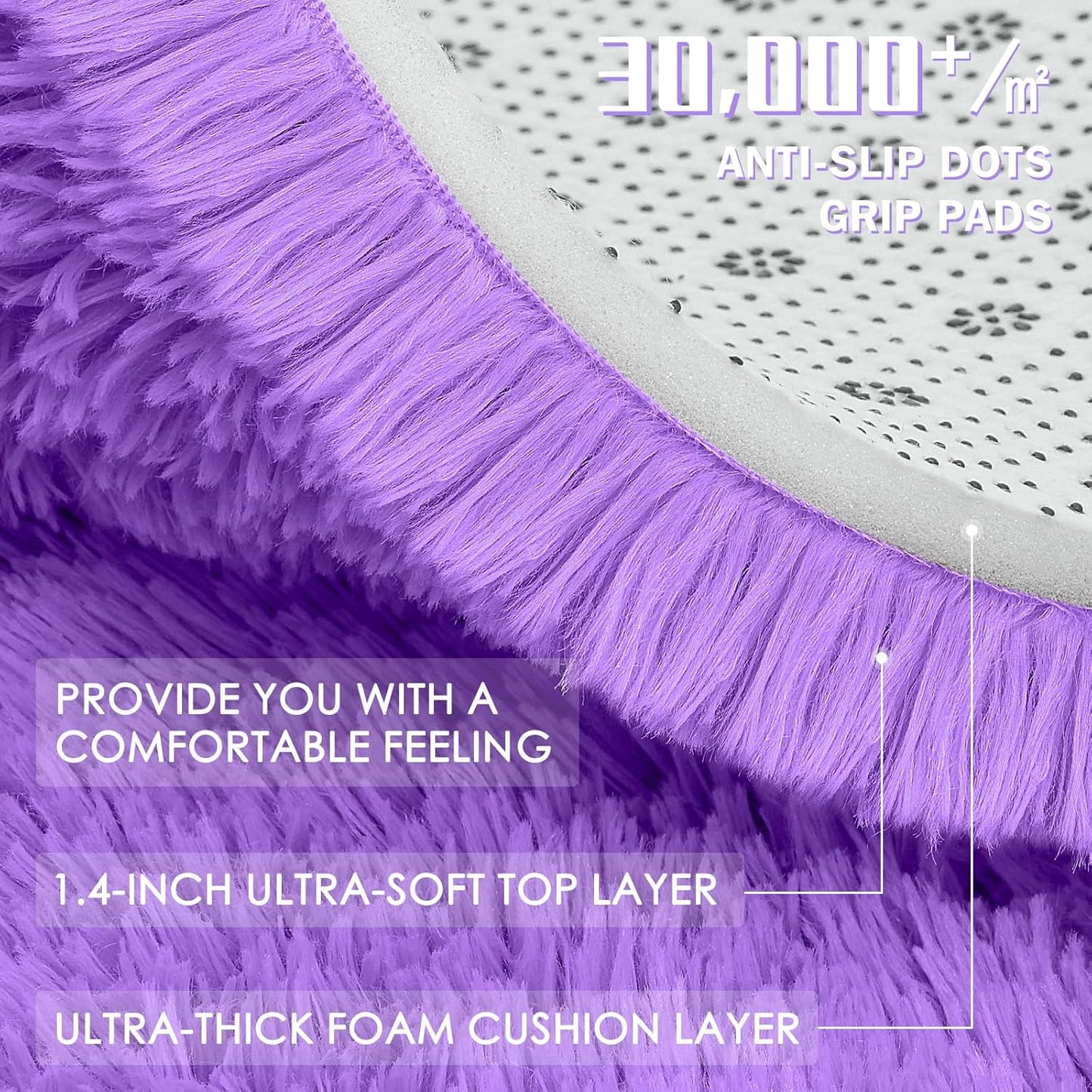 OLANLY Purple Round Area Rug - Soft, Fluffy, Machine Washable 6 ft Circle Carpet for Bedroom & Living Room