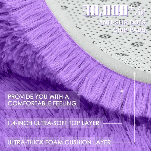 OLANLY Purple Round Rugs for Bedroom - Machine Washable, 6 ft Circle Area Rugs for Living Room, Soft and Fluffy Shaggy Carpet for Teen Girls and Boys, Nursery Rooms, Dorms, Home Decor Aesthetic