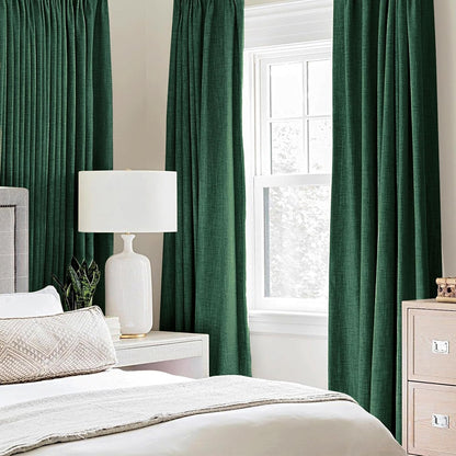 MIULEE Blackout Linen Curtains - Thermal Insulated Emerald Green Drapes | 52 x 90 Inch (2 Panels)