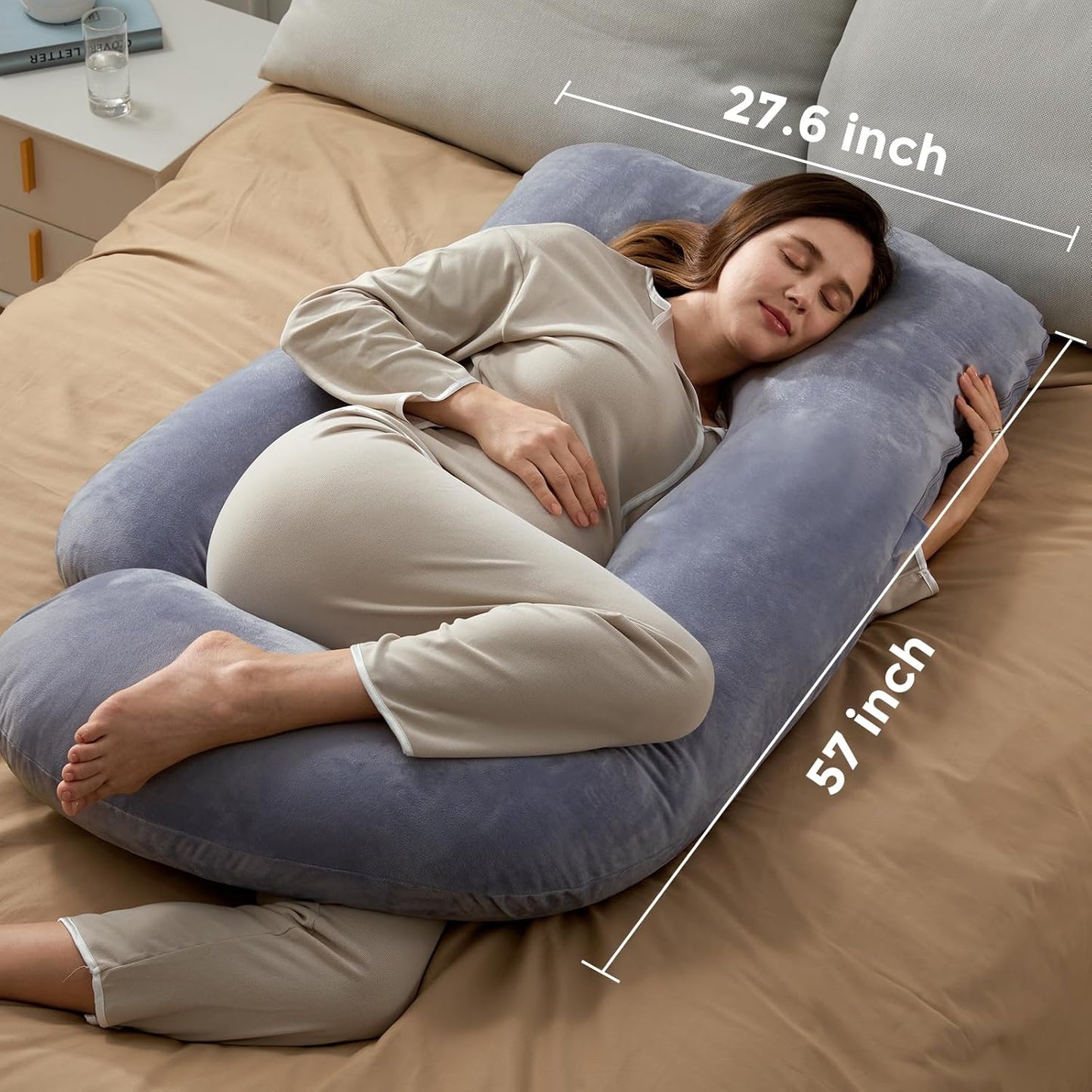 Momcozy U Shaped Pregnancy Pillow - Full Body Maternity Support for Back, Legs & Belly | 57 Inch, Grey