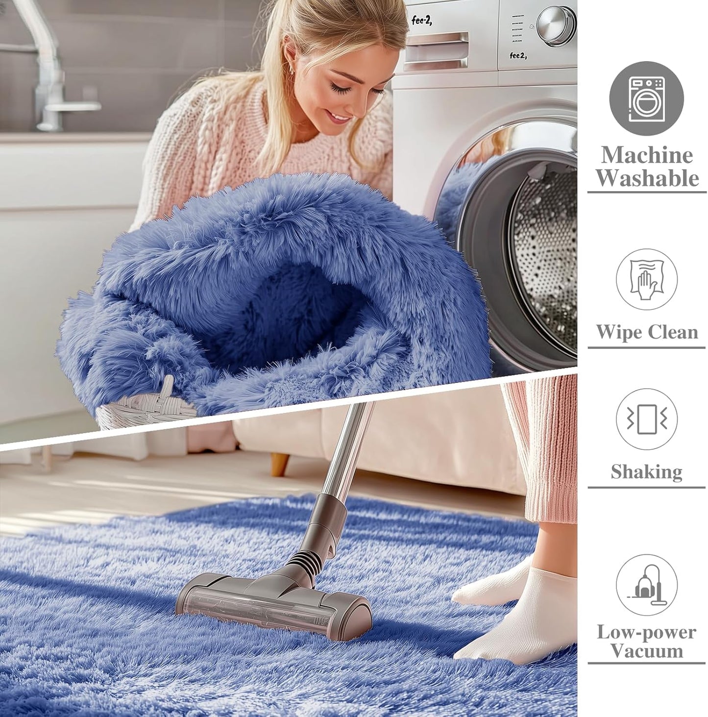 OLANLY Large Area Rug - Soft Fluffy Shaggy Carpet for Living Room & Bedroom | 5x8 Denim Blue