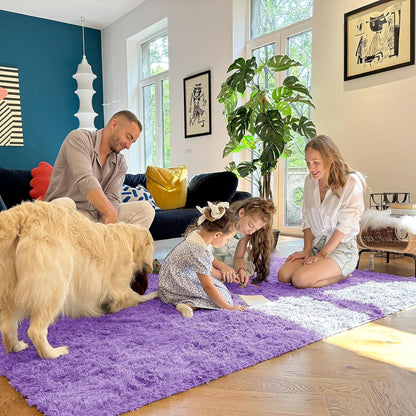 OLANLY Area Rug - Soft Fluffy Shaggy Design | Machine Washable 4x5.9 ft | Purple for Living Room & Bedroom