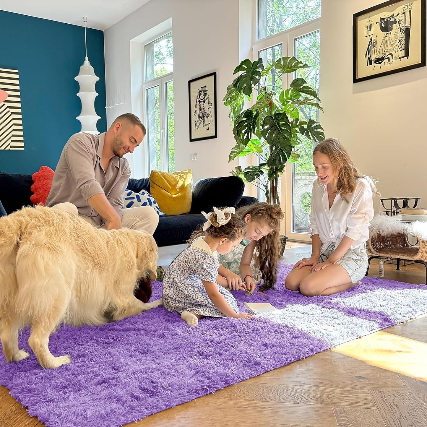 OLANLY Runner Rugs - Soft, Machine Washable Shaggy Carpet for Hallway & Bedroom | Purple 2x5 ft