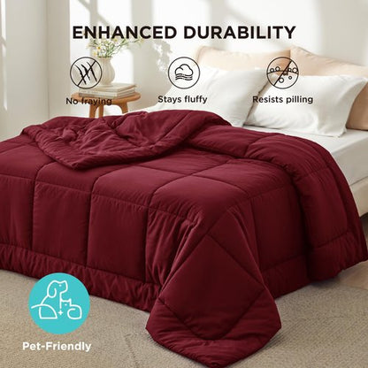 Bedsure Comforter Duvet Insert - Quilted Comforters Queen Size, All Season Duvet, GentleSoft Down Alternative Bedding Blanket, with 8 Tabs, Gifts for Women/Men, Red, Queen 88 x 88 Inches