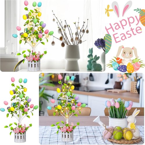 Glooglitter 24-Inch Tall Lighted Easter Egg Tree - LED Indoor Table Decoration for Spring Celebrations
