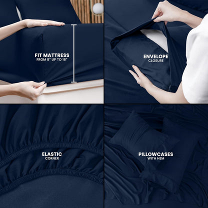 Utopia Bedding Full Sheet Set - Soft & Breathable 4-Piece Microfiber Bed Sheets for Full Size Bed | Navy Blue