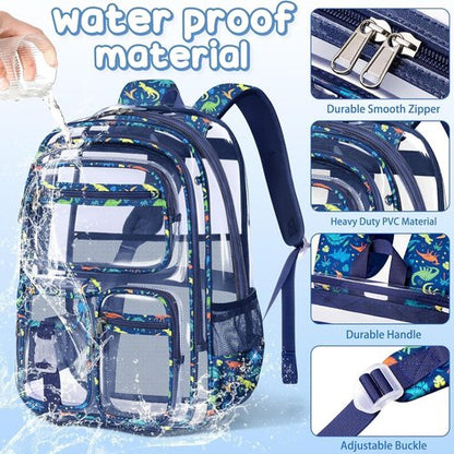 Fimibuke Clear Backpack - 3PCS Heavy Duty PVC Set with Lunch Box & Pencil Case | School Approved for Kids
