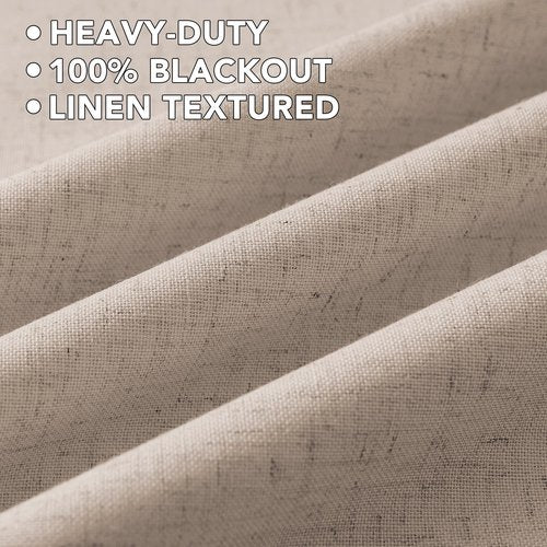 H.VERSAILTEX Linen Curtains 100% Blackout Curtains for Bedroom 84 inch Long Full Light Blocking Nature Linen Blended Window Curtains for Living Room Nickel Grommet (2 Panels, Heathered Sand)