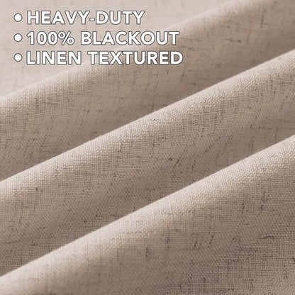 H.VERSAILTEX Linen Curtains 100% Blackout Curtains for Bedroom 84 inch Long Full Light Blocking Nature Linen Blended Window Curtains for Living Room Nickel Grommet (2 Panels, Heathered Sand)