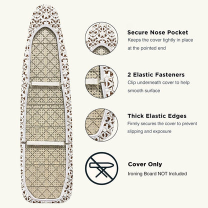 UniSimp Ironing Board Cover and Pad 18"x54" Extra Thick Natural Cotton, Scorch & Stain Resistant Iron Board Cover, Extra Large Iron Board Cover with Fasteners Heavy Duty Heatproof Elastic Edge Foliage