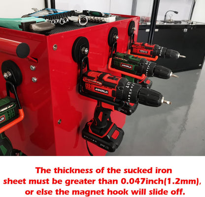 ULIBERMAGNET Magnetic Power Tool Organizer - Heavy Duty Cordless Drill Hooks | Large & Strong, 2-Pack (Orange)