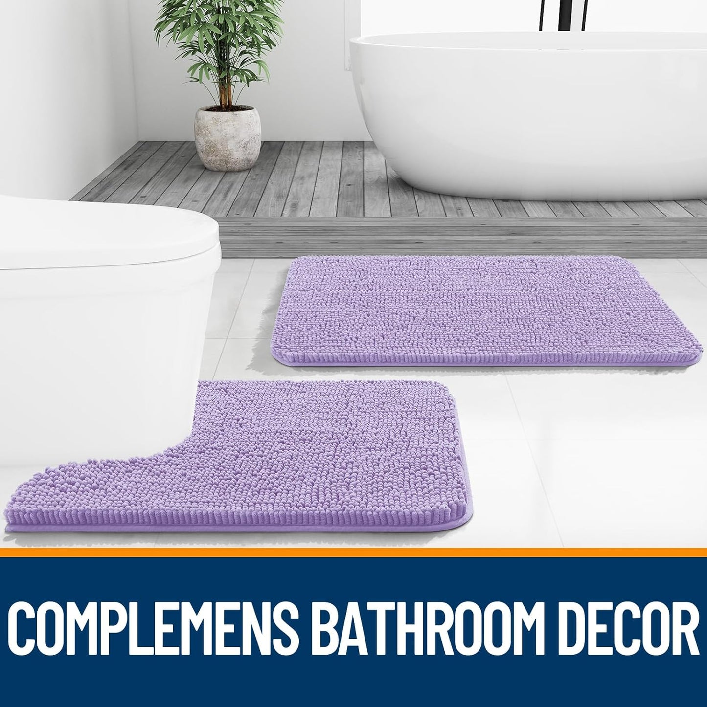 OLANLY Bathroom Runner Rugs - Soft Absorbent Chenille Bath Mats | Quick Dry, Machine Washable, 70x24, Lavender
