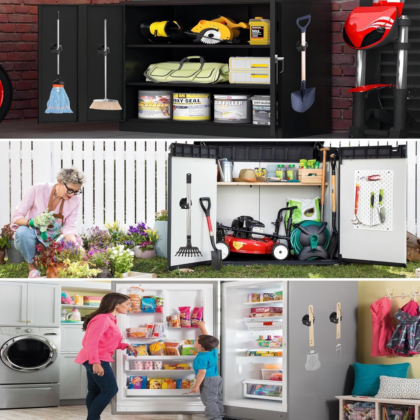 ULIBERMAGNET Magnetic Mop Broom Holder - 6 Pack Heavy Duty Wall Mounted Utility Storage Rack for Garage & Kitchen