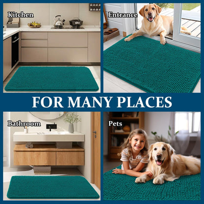 OLANLY Dog Door Mat - Absorbent Non-Slip Mud Mat for Dogs | Quick Dry Chenille, 44x32, Lake Blue