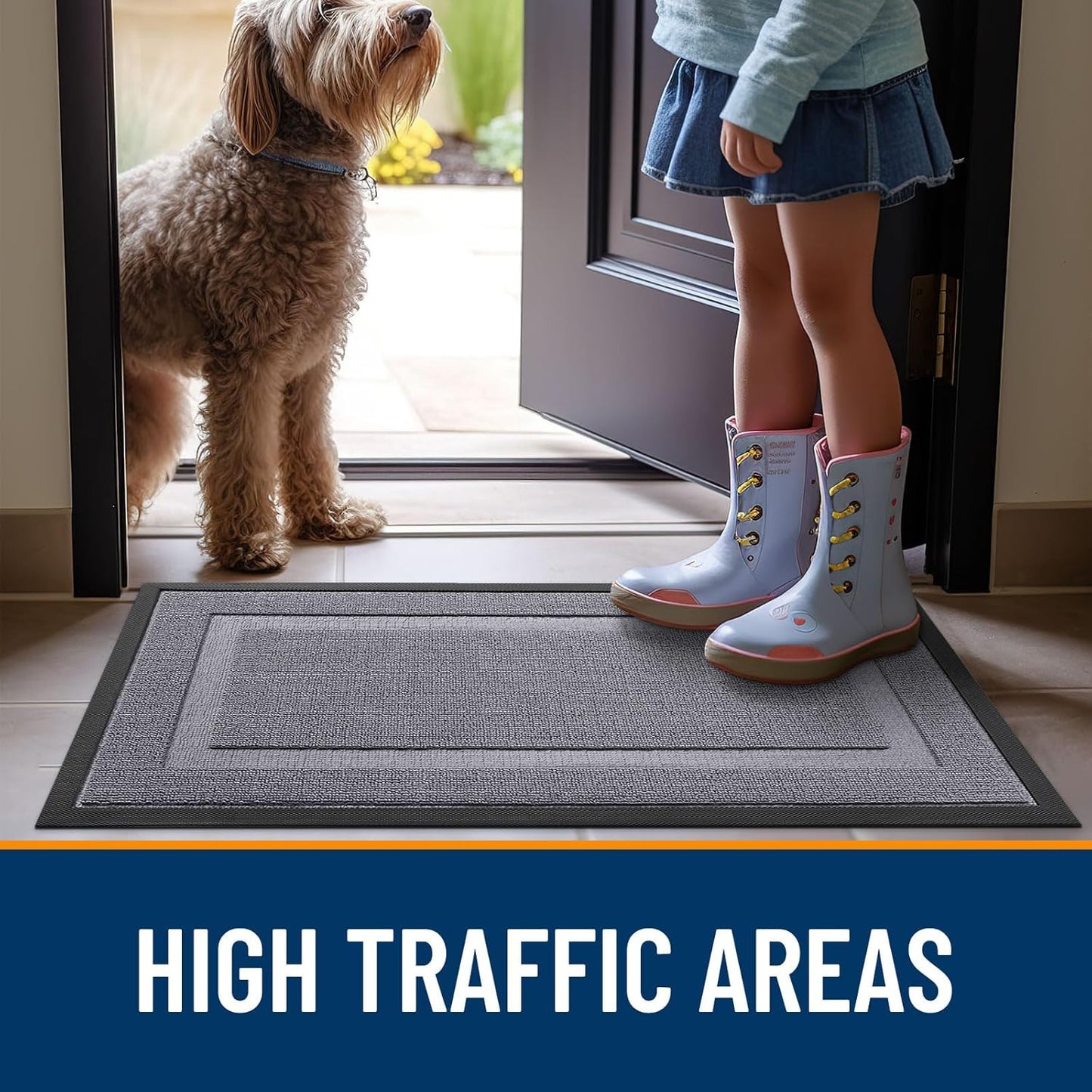 OLANLY Indoor Outdoor Front Door Mat - Waterproof All-Season Doormat, Sturdy Rubber, 47x23, Classic Gray