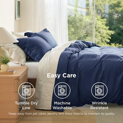 Bedsure Duvet Cover Full Size - Soft Double Brushed Bedding Set for Kids & Adults, Zipper Closure, 3 Pieces, Includes 1 Duvet Cover (80"x90") & 2 Pillow Shams, NO Comforter, Navy Blue