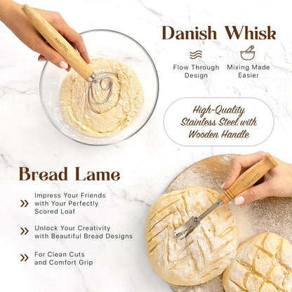 Skiennix Sourdough Starter Kit - Beginner-Friendly Baking Supplies with 10" Round & 11" Oval Banneton Baskets