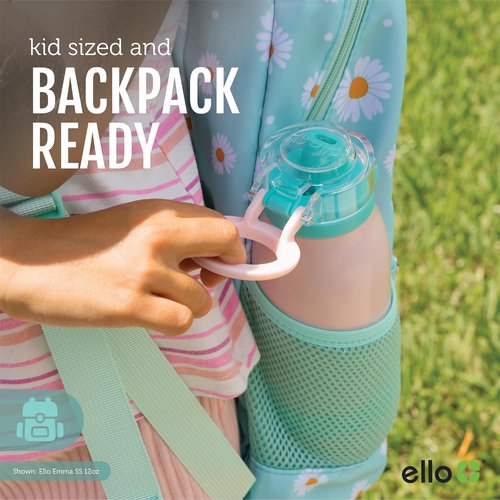 Ello Emma 14oz Vacuum Insulated Kids Water Bottle - Straw, Leak-Proof Lid & Carrying Handle