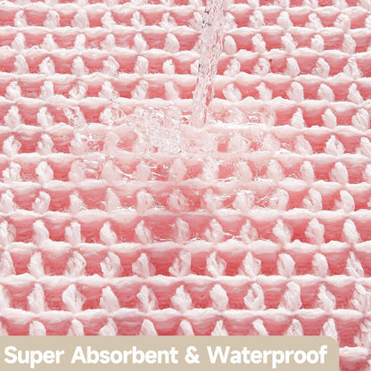 TYUU Light Peachy Pink Long Bathroom Rugs, Waffle Runner Rug Bathroom Non Slip Washable Quick Dry Cute Bath Mat Boho Farmhouse Bath Mat, 72"x24" Light Peachy Pink